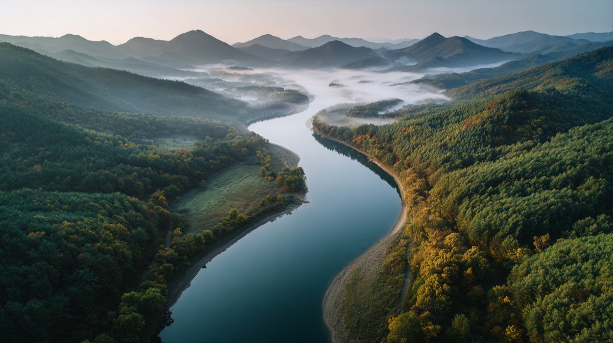 Aerial view of a Korean river