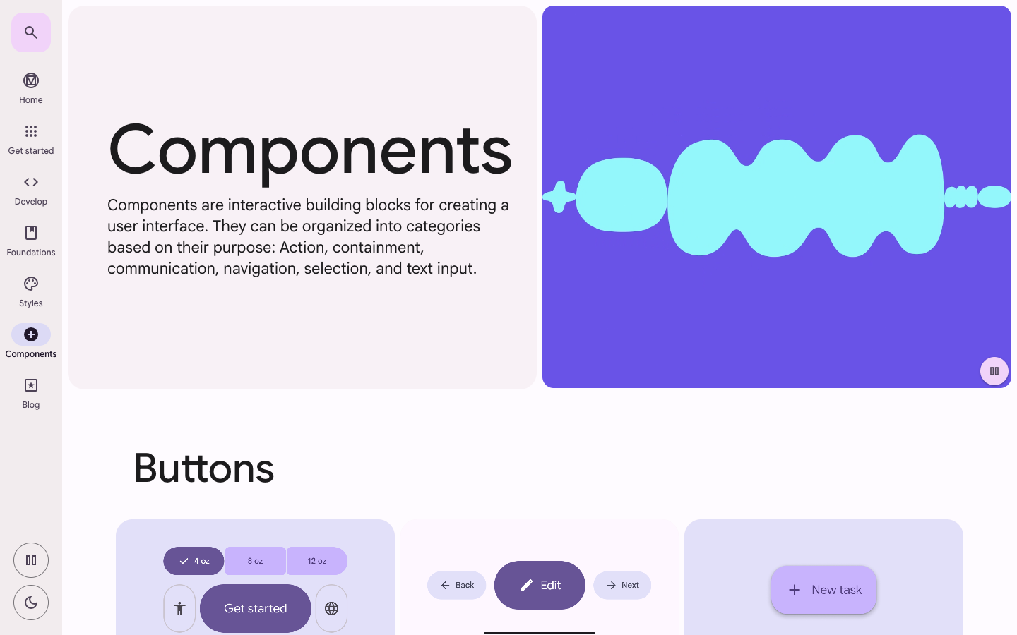 Material Design components 페이지 캡처
