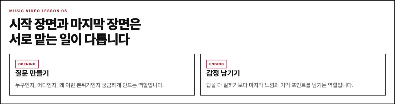 시작 장면과 마지막 장면의 역할을 비교하는 수업 보드