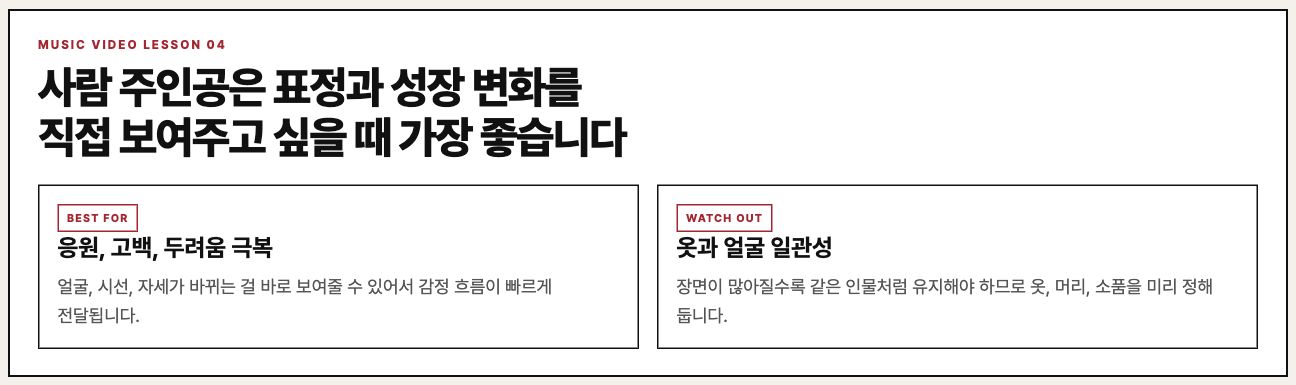 사람 주인공이 잘 맞는 경우를 설명하는 수업 보드