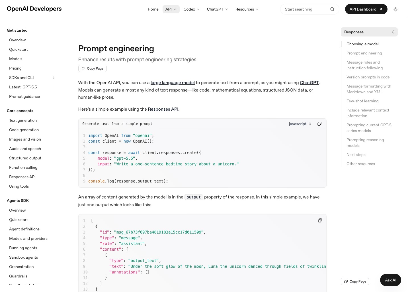 OpenAI Prompt engineering 문서 스크린샷