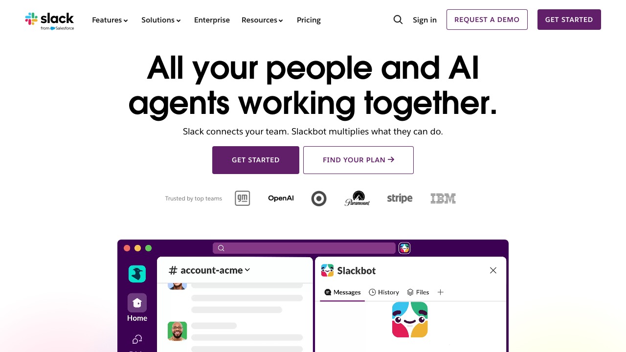 Slack 첫 화면의 대표 버튼과 보조 버튼 스크린샷