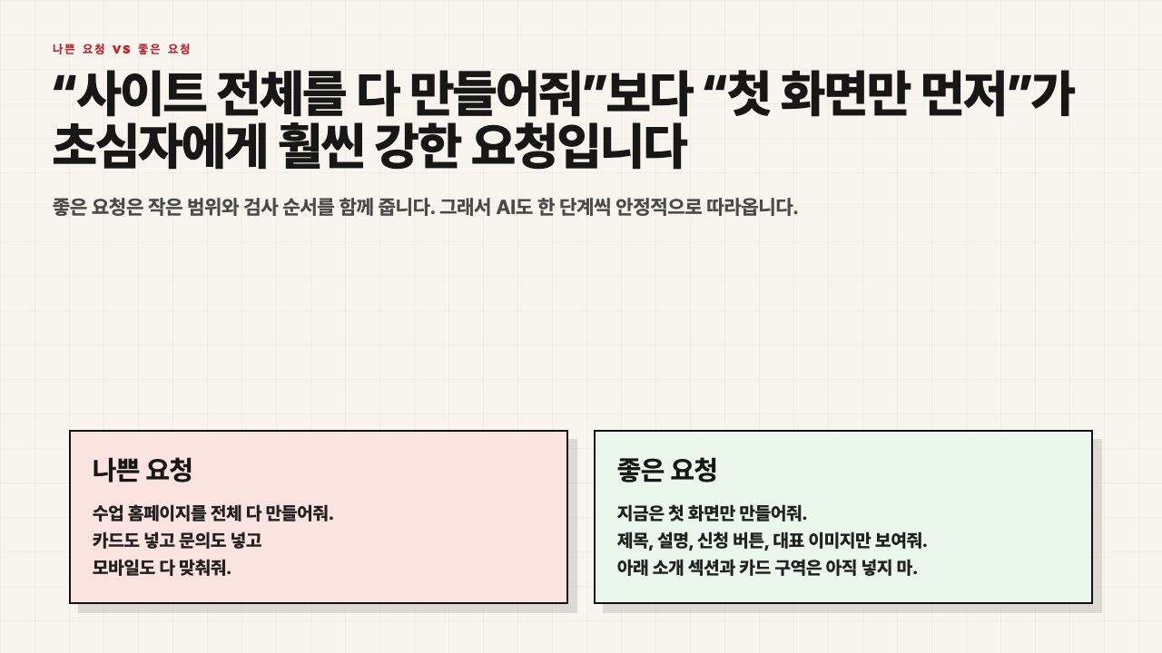 나쁜 요청과 좋은 요청을 비교하는 수업용 장면