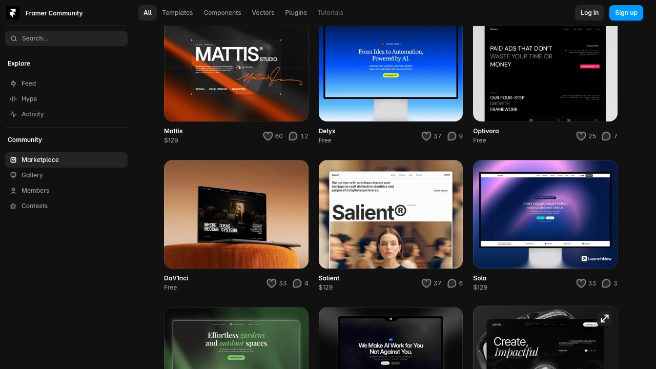 Framer 템플릿 카드 목록 스크린샷