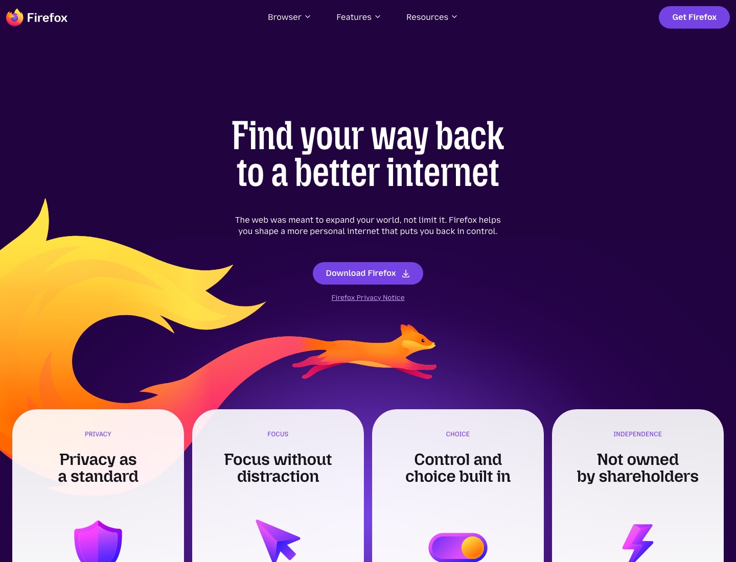 Firefox 첫 화면의 읽기 쉬운 제목과 버튼 스크린샷