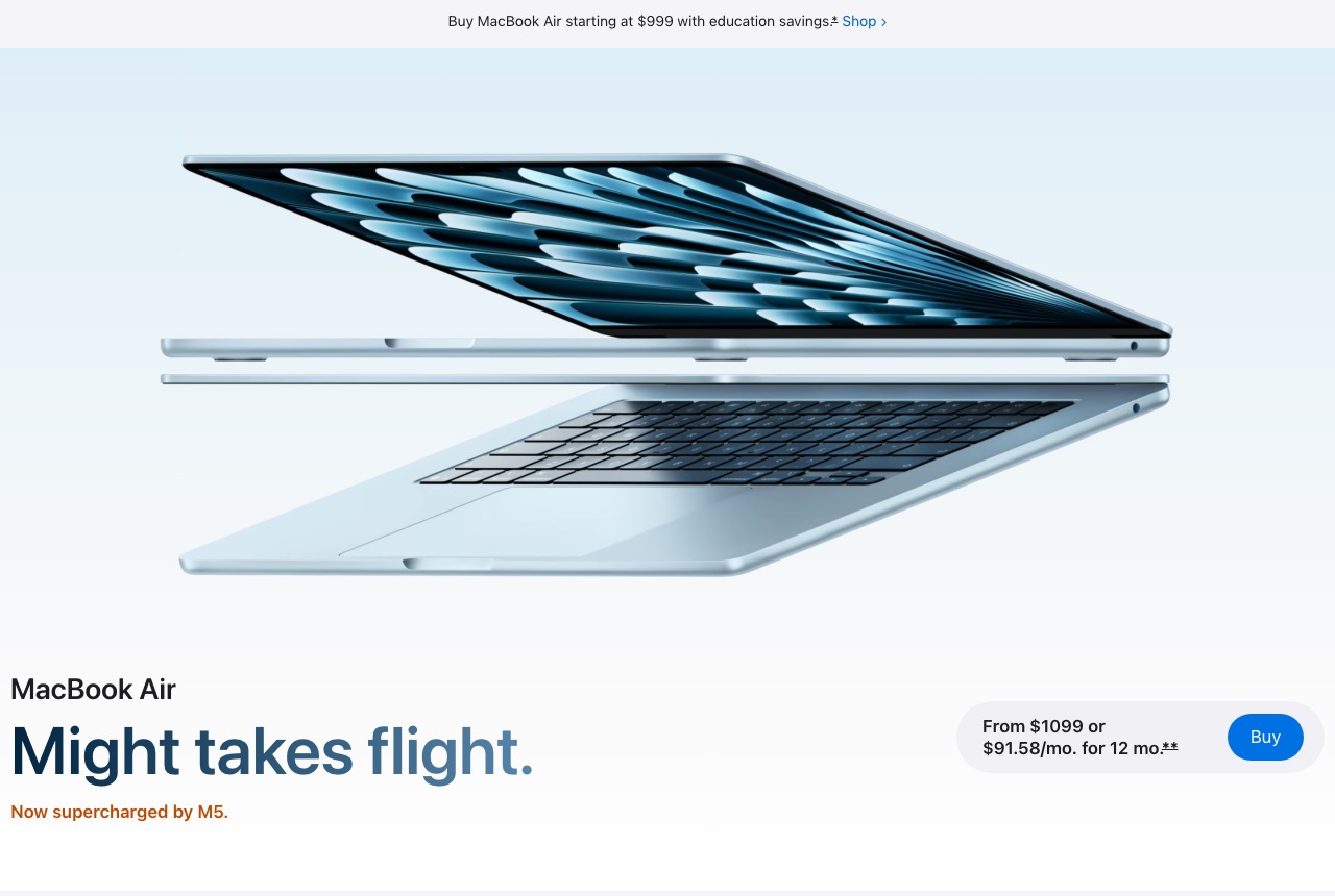 Apple MacBook Air 페이지의 단순한 첫 화면 스크린샷