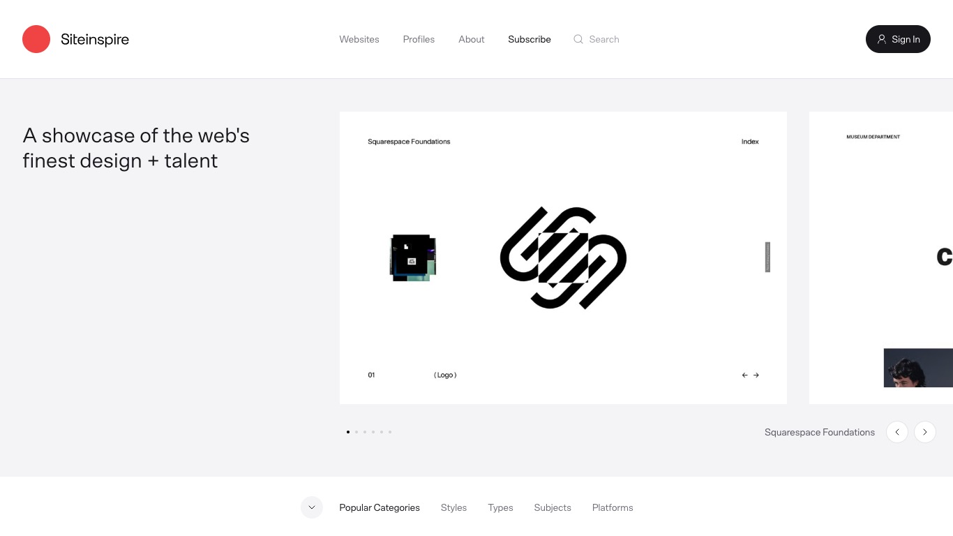 Siteinspire 웹 갤러리 화면