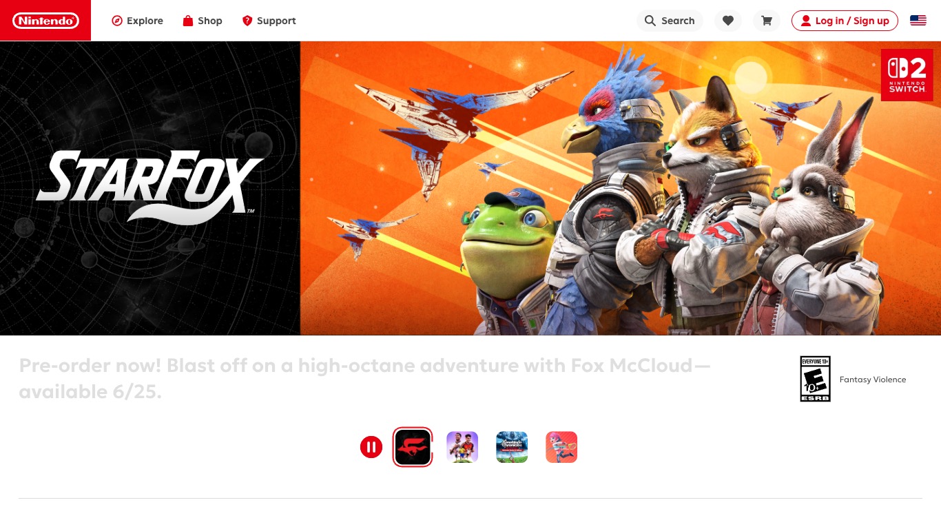 Nintendo 웹사이트 첫 화면 스크린샷