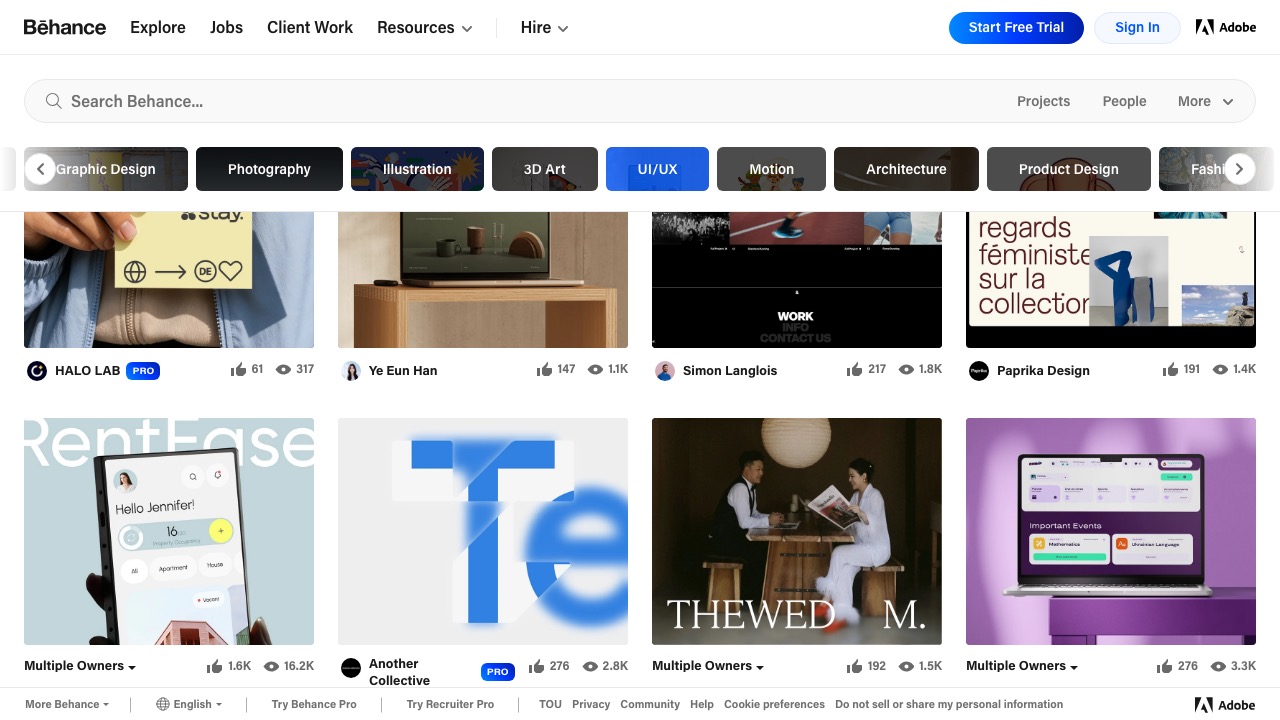 Behance 프로젝트 카드 목록 스크린샷