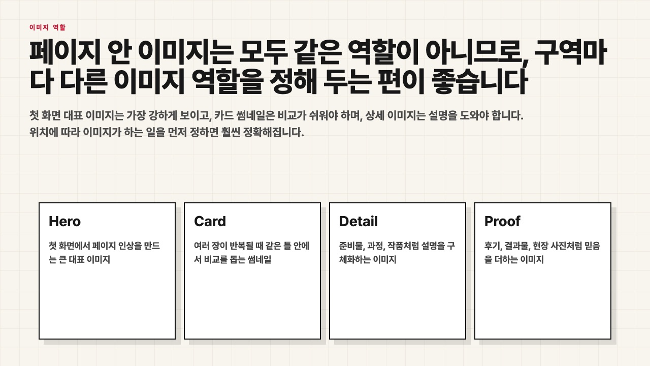 첫 화면 카드 상세 후기 이미지 역할을 나눈 수업용 장면