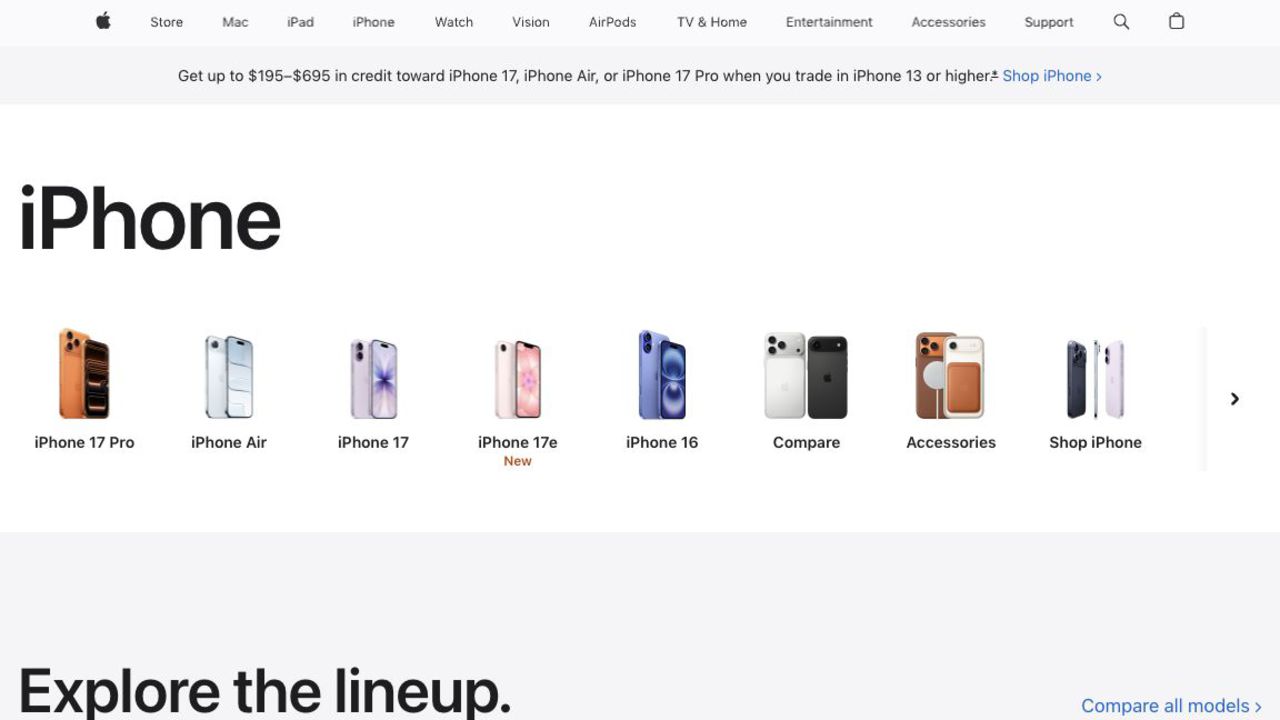 Apple iPhone 제품 페이지 스크린샷