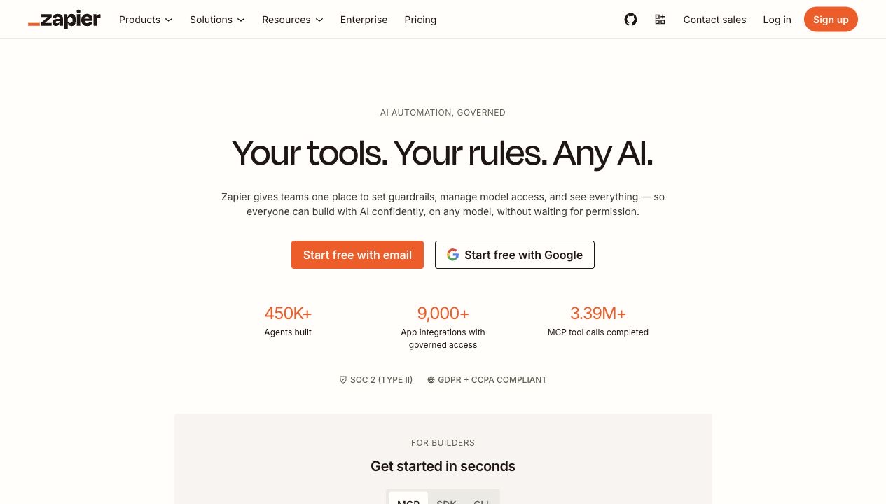 Zapier 홈페이지 스크린샷