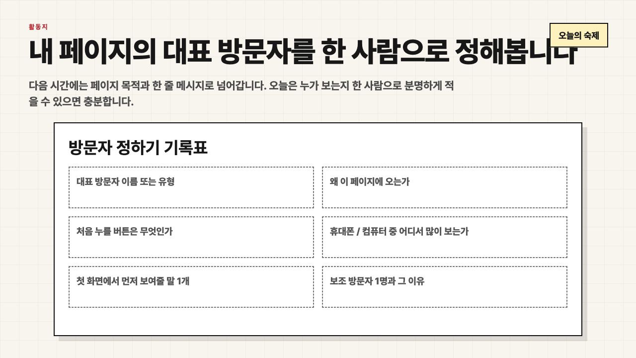 대표 방문자를 한 사람으로 정해보는 활동지 화면