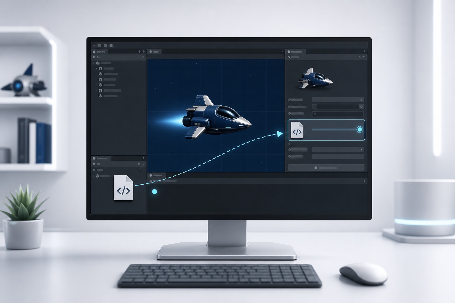 Unity와 코드 편집기에서 첫 C# Script를 작성하는 화면