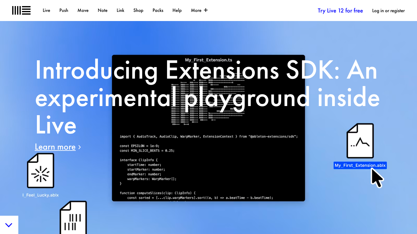 Ableton 웹 레퍼런스 스크린샷