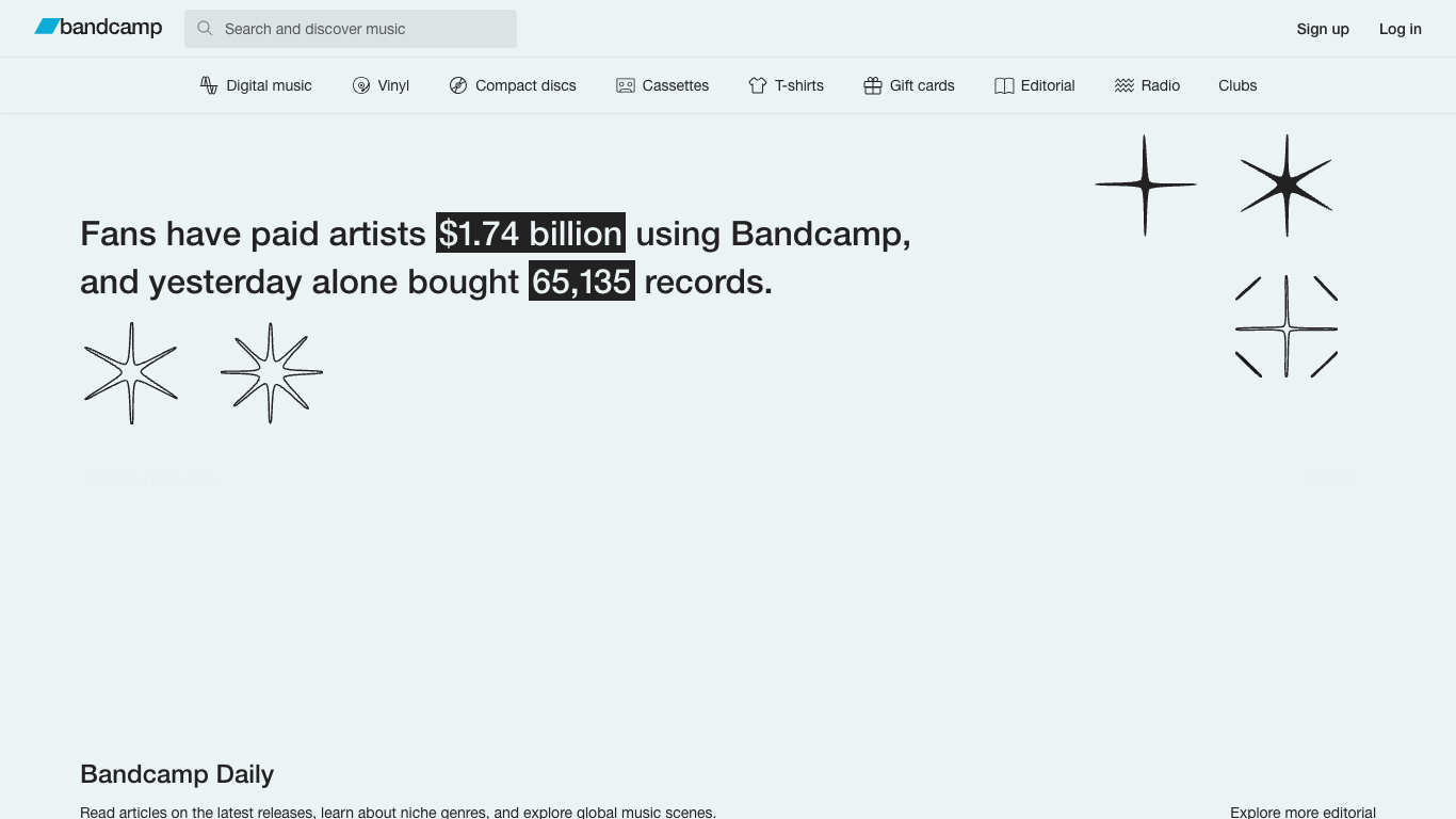 Bandcamp 웹 레퍼런스 스크린샷