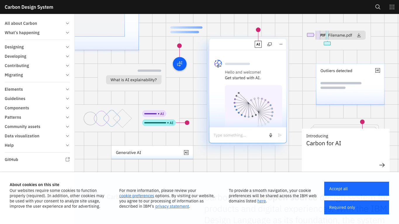 Carbon Design System 웹 레퍼런스 스크린샷