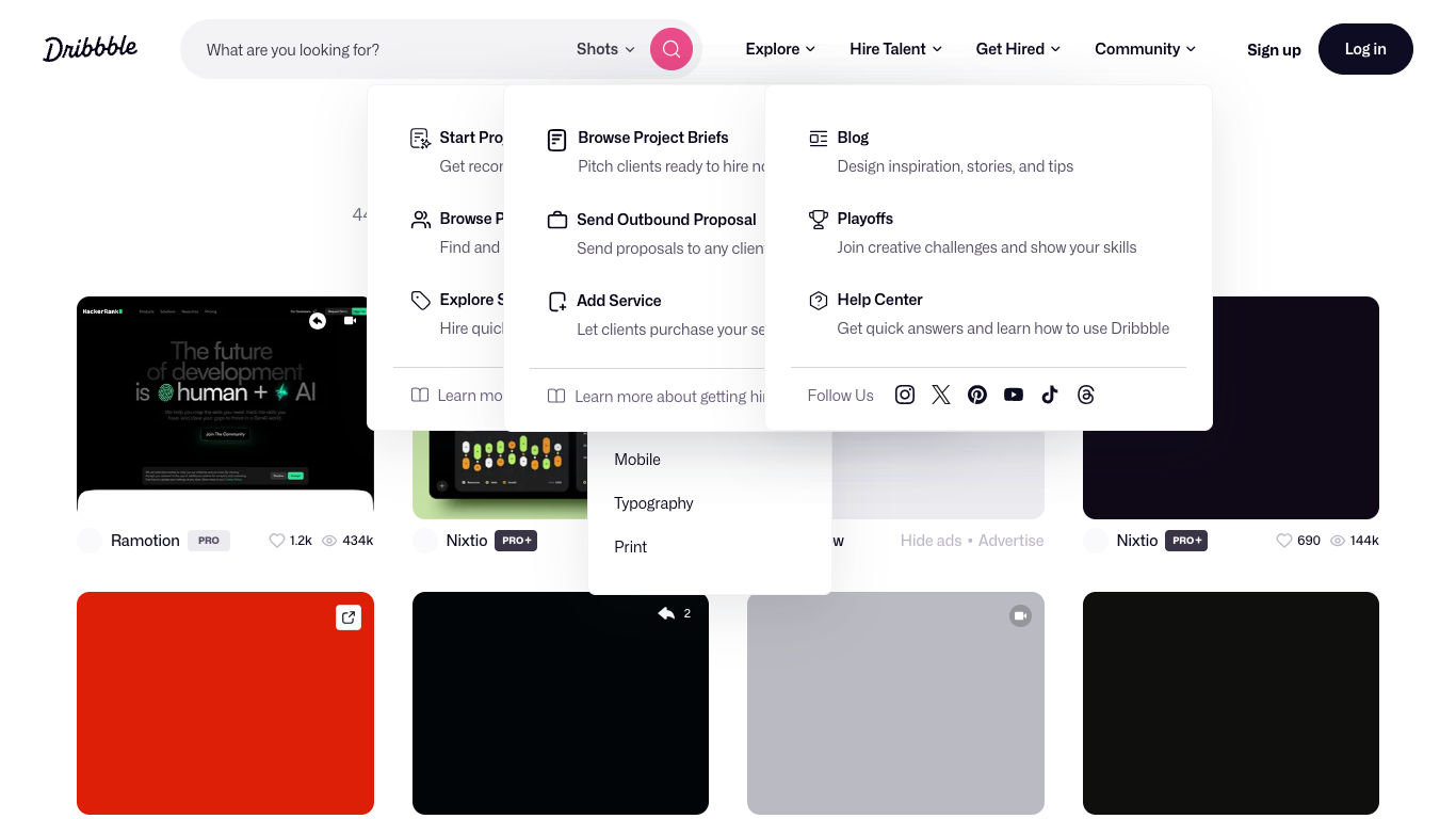 Dribbble Web Design 웹 레퍼런스 스크린샷