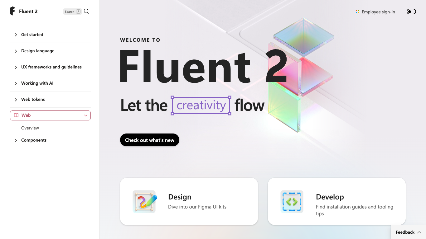 Microsoft Fluent 2 웹 레퍼런스 스크린샷