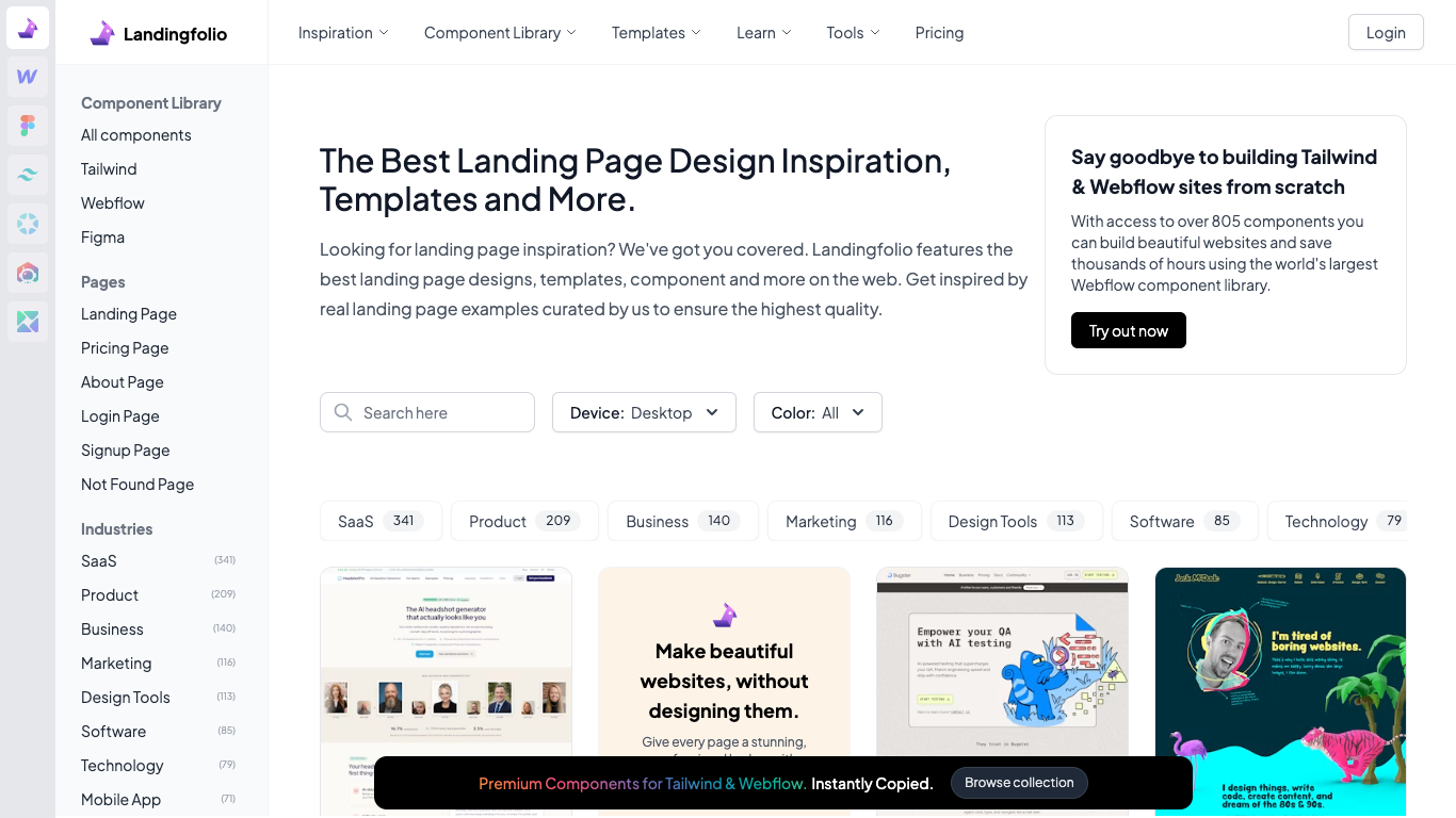 Landingfolio 웹 레퍼런스 스크린샷