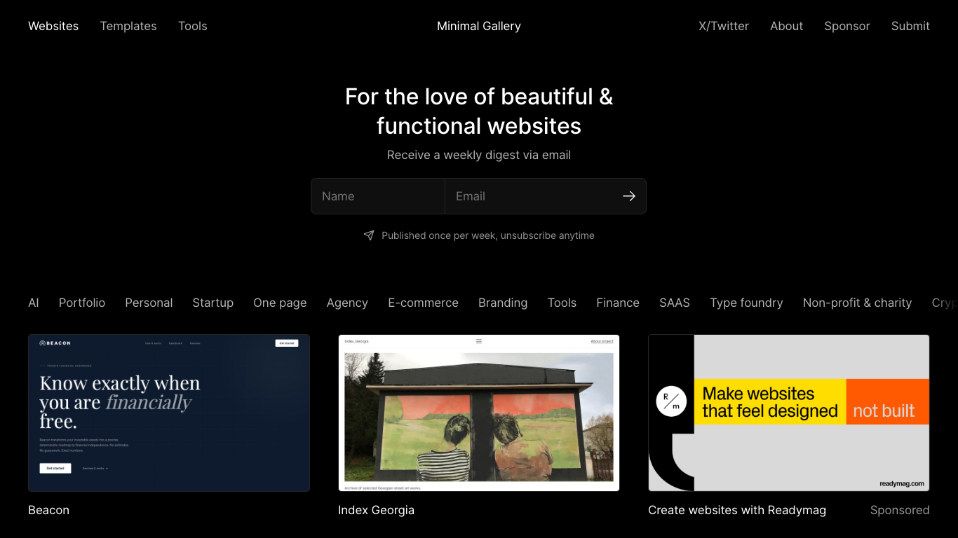 Minimal Gallery 웹 레퍼런스 스크린샷
