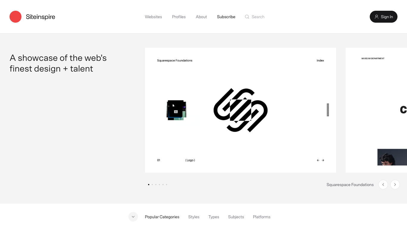 Siteinspire 웹 레퍼런스 스크린샷