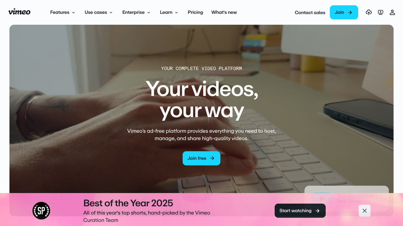 Vimeo 웹 레퍼런스 스크린샷